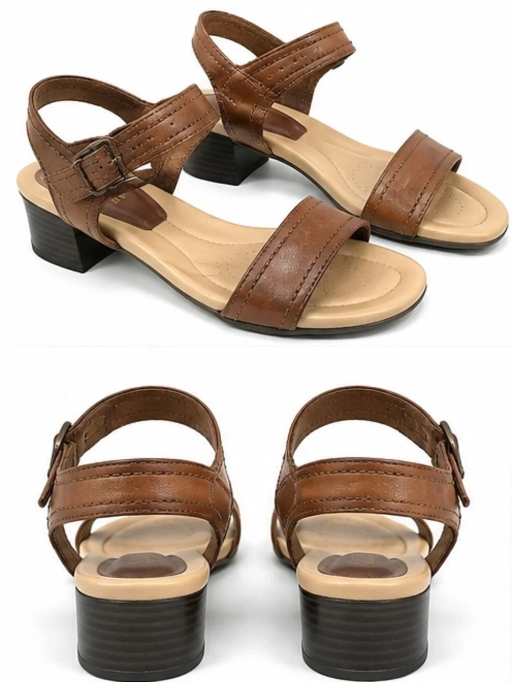 Clarks Brown Leather Block Heel Sandals with Ankle Buckle